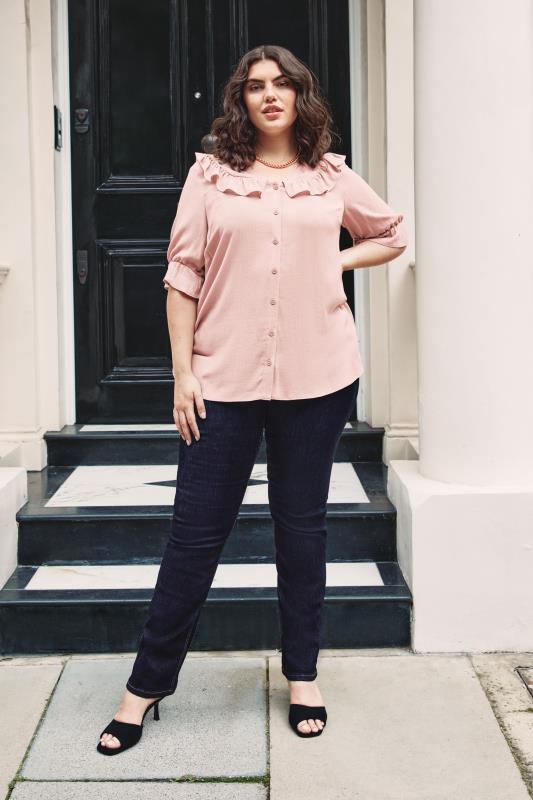 LIMITED COLLECTION Plus Size Pink Button Frill Blouse | Yours Clothing  6