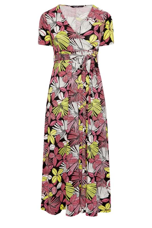 YOURS Plus Size Black & Pink Leaf Print Maxi Dress | Yours Clothing 6