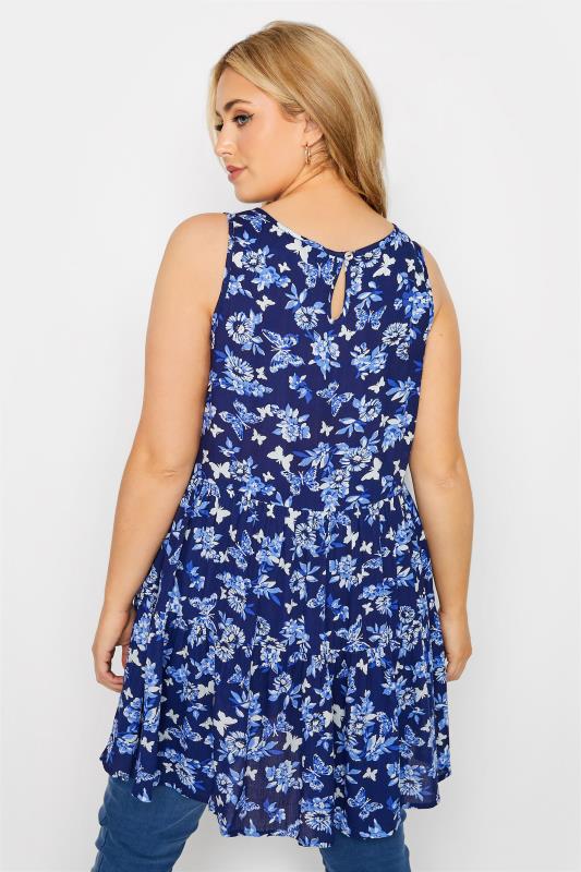 Curve Navy Blue Butterfly Floral Print Tiered Tunic Top 3