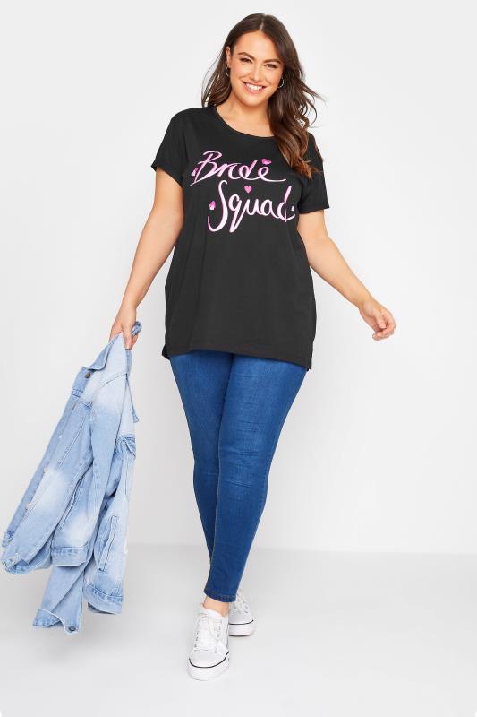 Plus Size Black 'Bride Squad' Slogan T-Shirt | Yours Clothing   2