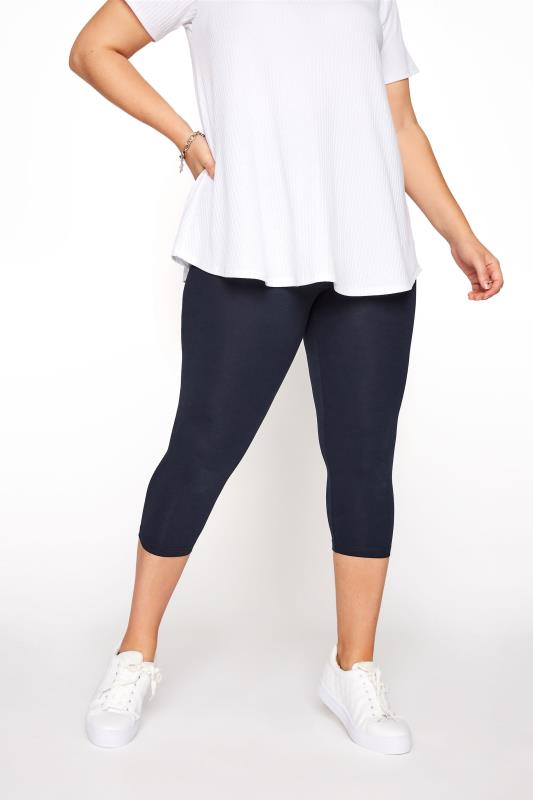 YOURS FOR GOOD Curve Navy Blue Cotton Essential Cropped Leggings_C.jpg