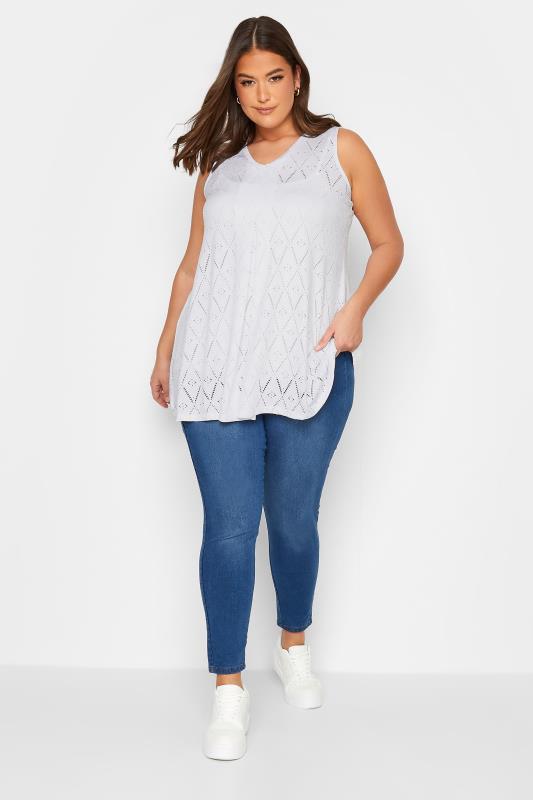 YOURS Plus Size White Broderie Anglaise Swing Vest Top | Yours Clothing 2