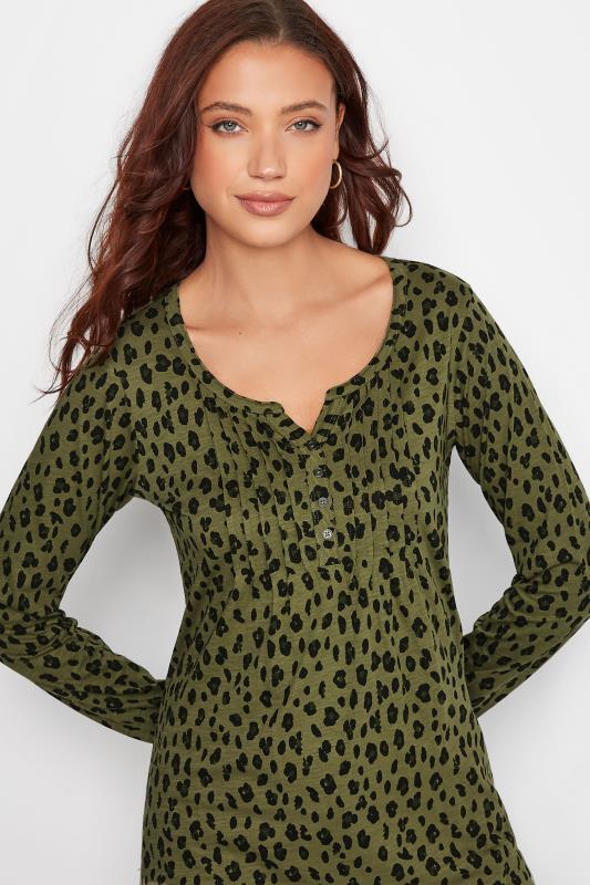 LTS Tall Women's Khaki Green Animal Print Henley T-Shirt | Long Tall Sally 4