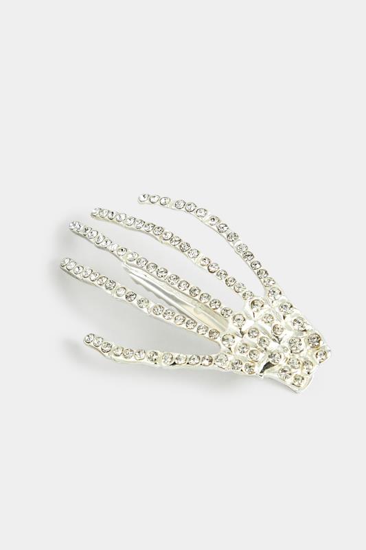  Grande Taille Silver Diamante Skeleton Hand Halloween Hair Clip