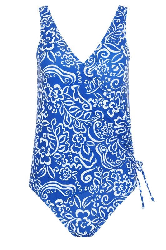 M&Co Blue & White Floral Print Wrap Swimsuit | M&Co 6