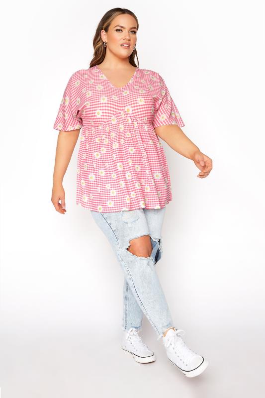 LIMITED COLLECTION Curve Pink Gingham Floral Kimono Top_B.jpg