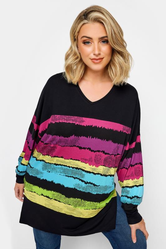 YOURS Plus Size Black Stripe Print Top | Yours Clothing 1