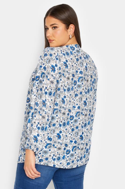 YOURS Plus Size Curve Blue Floral Long Sleeve Top | Yours Clothing  3