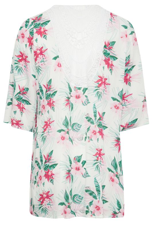 YOURS Plus Size White Floral Crochet Back Kimono | Yours Clothing 7