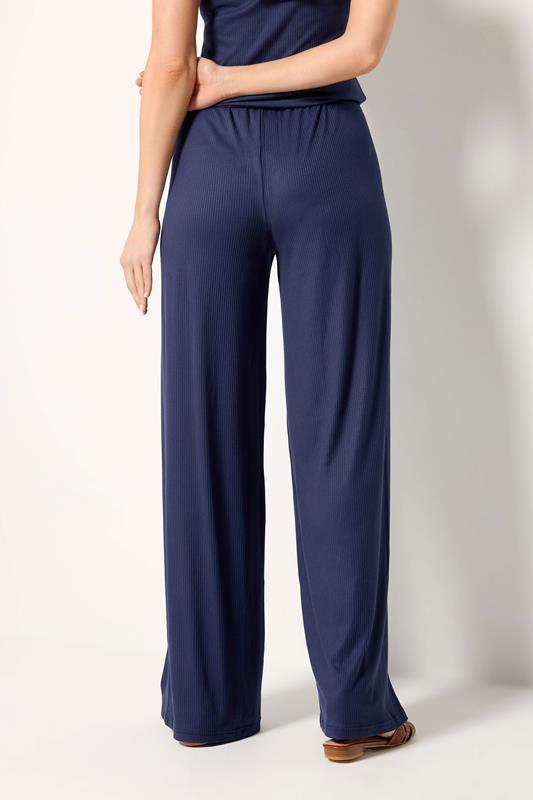 LTS Tall Women's Set Navy Blue Ribbed Tie Back Top & Wide Leg Trousers | Long Tall Sally 6