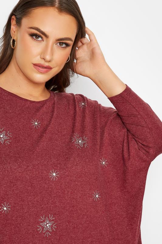 Plus Size Red Diamante Star Back Pleat Top | Yours Clothing 4