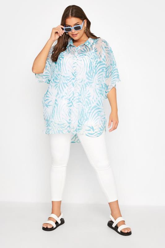 Plus Size Blue Tropical Print Batwing Blouse | Yours Clothing  2