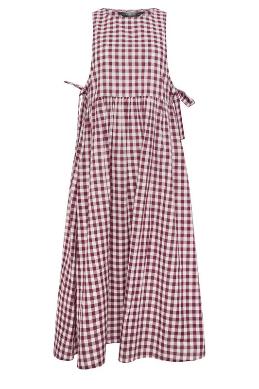 PixieGirl Petite Women's Plum Purple Gingham Cotton Tie Side Pinafore Dress | PixieGirl 5