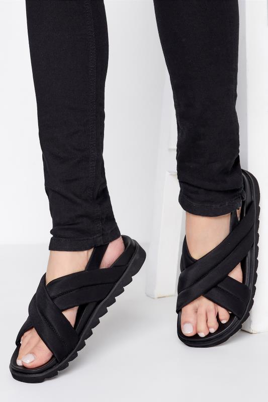 Tall  LTS Black Crossover Strap Slingback Sandals In Standard D Fit