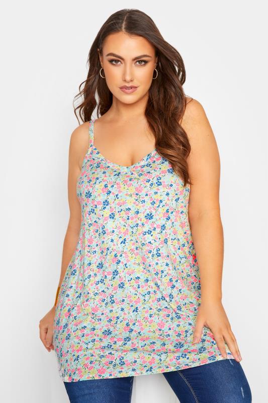 YOURS Plus Size Blue Ditsy Floral Swing Cami Top | Yours Clothing 1