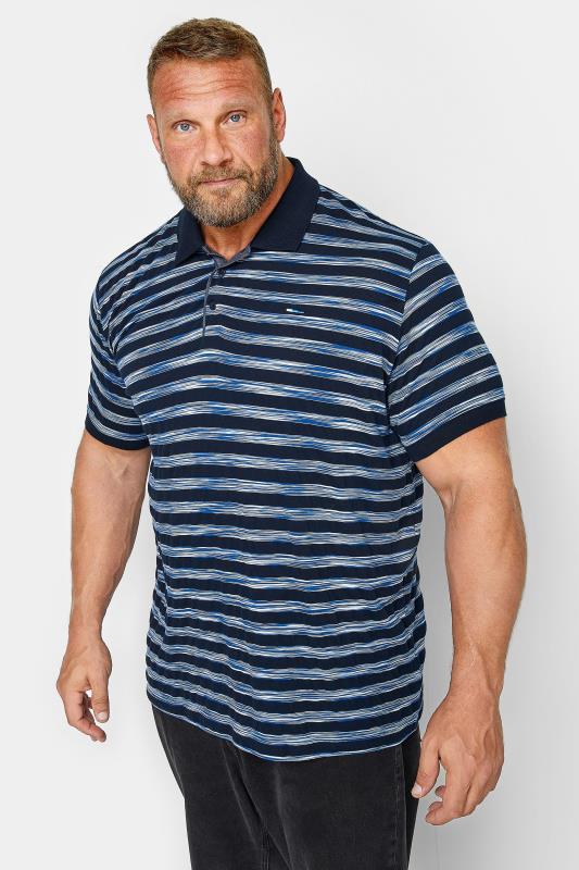 BadRhino Big & Tall Navy Blue Stripe Print Polo Shirt | BadRhino 2