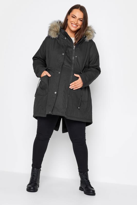 BUMP IT UP MATERNITY Plus Size Curve Black Parka Coat | Yours Clothing  3