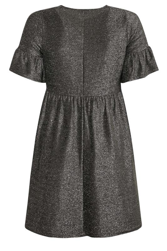 Plus Size Grey Glitter Frill Sleeve Smock Dress | Yours Clothing 8