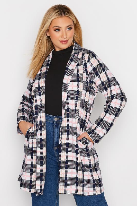 Curve Navy Blue & Pink Check Blazer | Yours Clothing  1