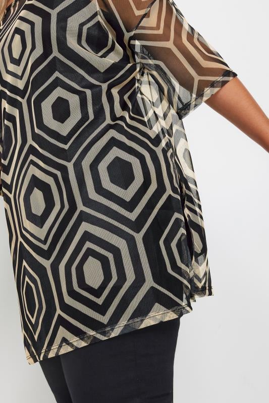 YOURS Plus Size Natural Brown Geometric Print Mesh Top | Yours Clothing 4