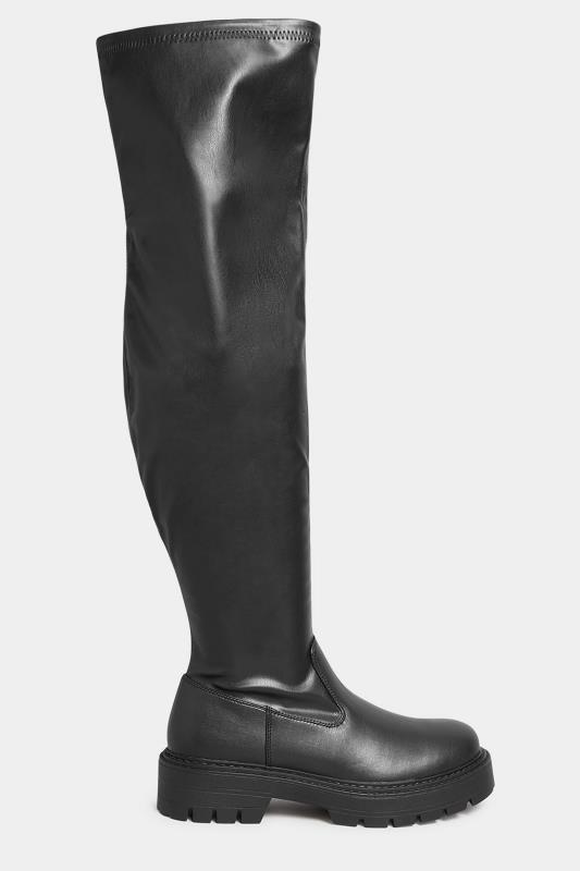 LIMITED COLLECTION Black Over The Knee Chunky Boots In Extra Wide EEE Fit 3