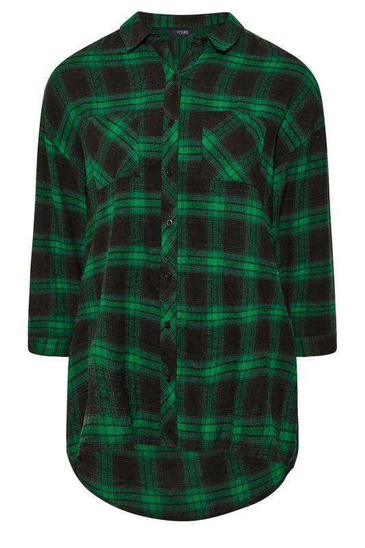 Plus Size Green & Black Check Brushed Boyfriend Shirt | Yours Clothing 6