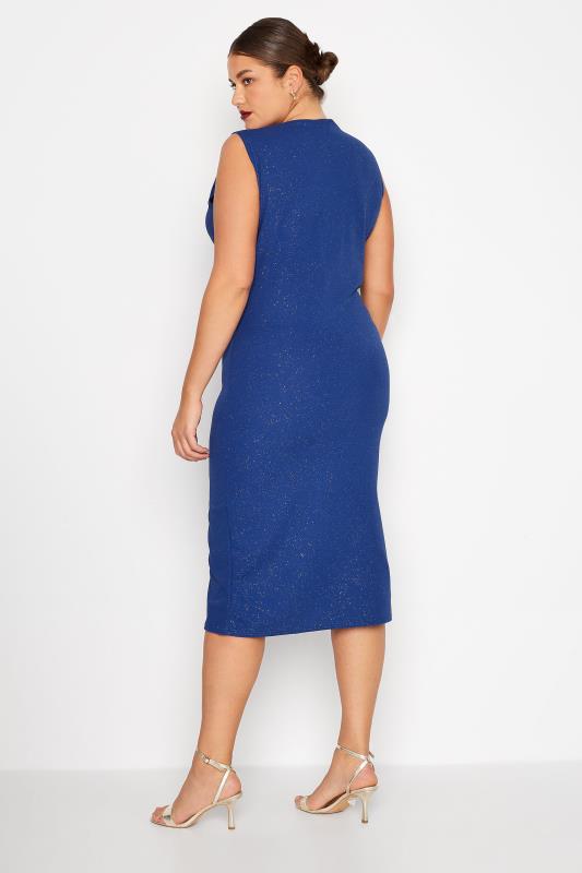 LTS Tall Women's Blue Glitter Sleeveless Notch Neck Midi Dress | Long Tall Sally 3