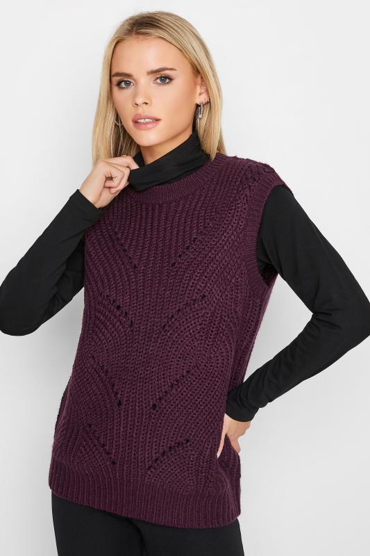 Petite Dark Purple Chunky Patterned Knit Vest Top | PixieGirl 4