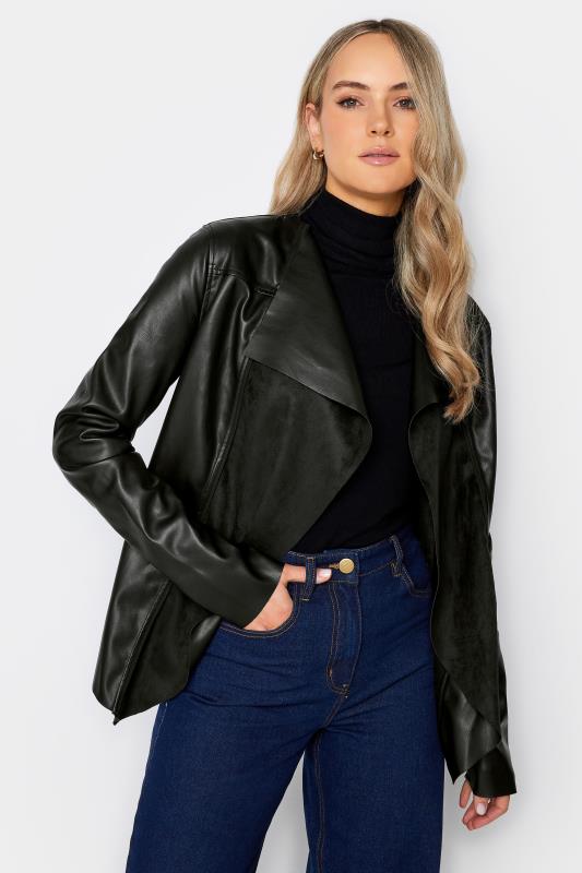  Grande Taille LTS Tall Black Faux Leather Waterfall Jacket