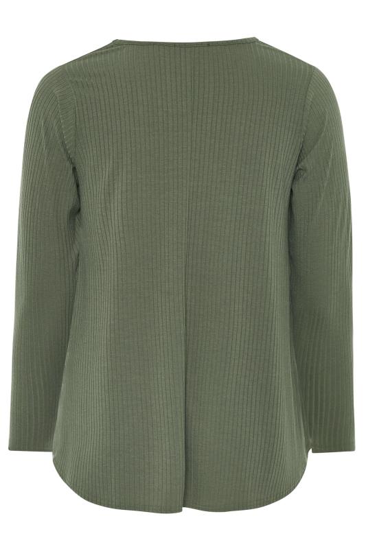 LIMITED COLLECTION Curve Khaki Green Ribbed Long Sleeve Top 5