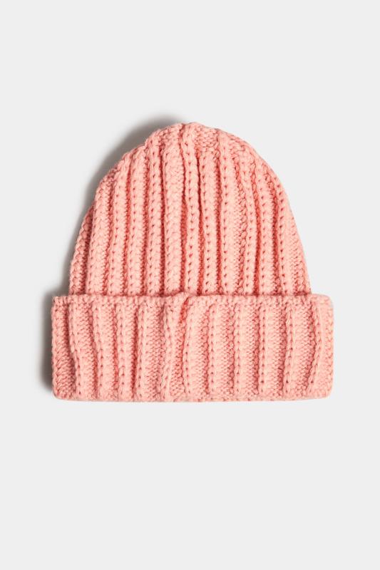 Pink Ribbed Knitted Beanie Hat | Yours Clothing 2