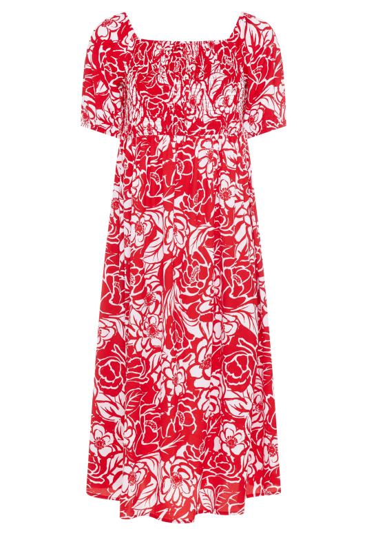 YOURS Plus Size Red Abstract Floral Print Shirred Maxi Dress | Yours Clothing 5