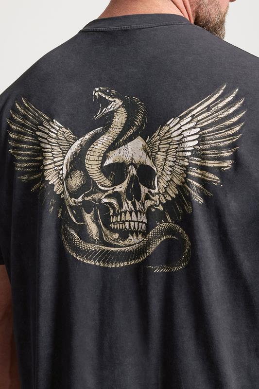 BadRhino Big & Tall Grey Extra Long Snake & Skull Graphic Acid Wash T-Shirt | BadRhino 4