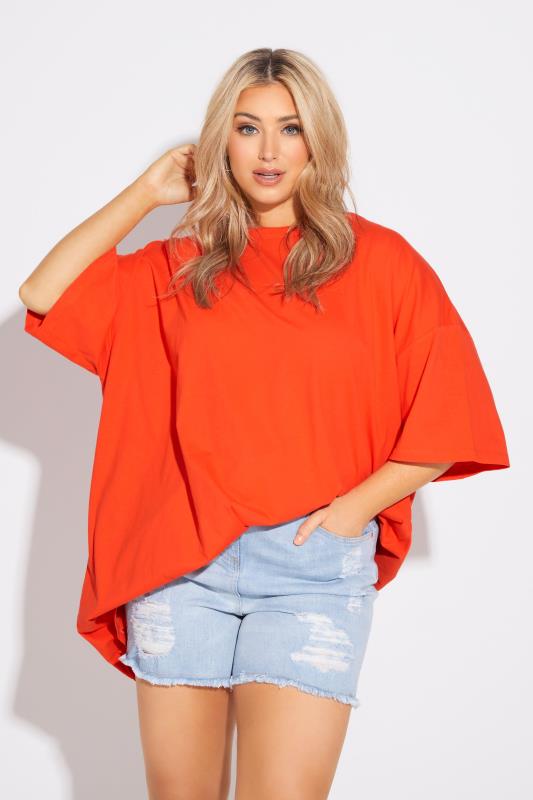 Plus Size  Curve Bright Orange Oversized T-Shirt