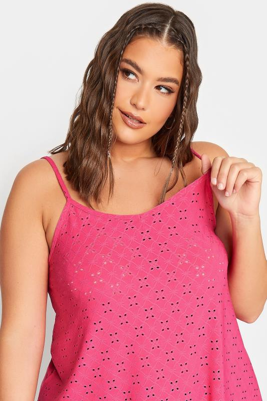 LIMITED COLLECTION Plus Size Pink Broderie Anglaise Cami Vest Top | Yours Clothing 4