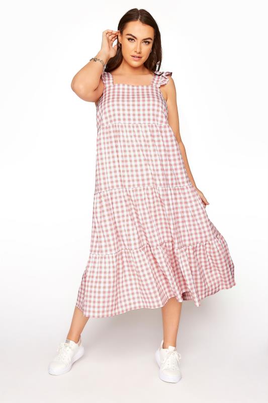 YOURS LONDON Curve Pink Gingham Frill Dress_A.jpg