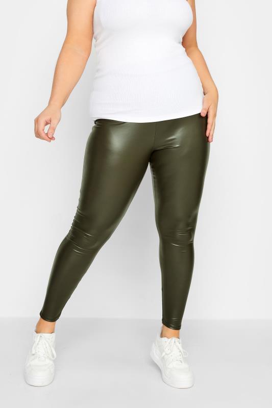 Plus Size Dark Green Coated Leggings | Yours Clothing 1