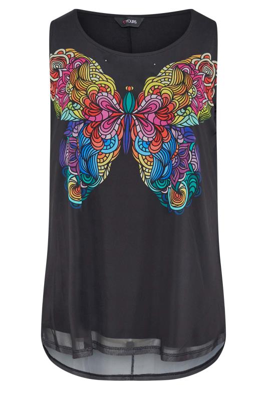 Plus Size Black Butterfly Print Double Layered Top | Yours Clothing  6