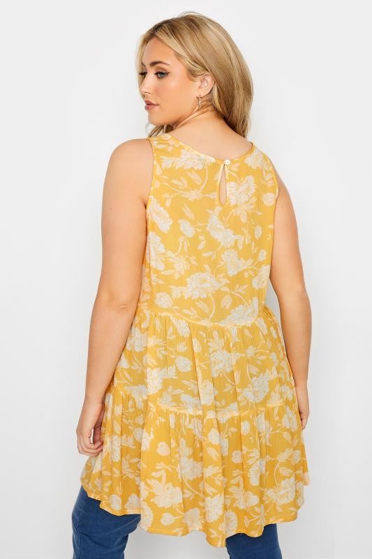 Curve Yellow Floral Print Tiered Tunic Top 3