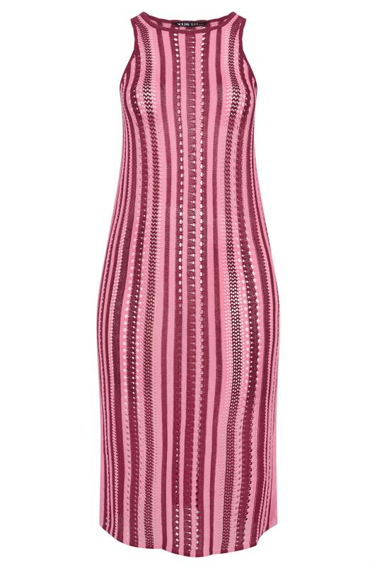 YOURS Plus Size Pink Stripe Knitted Maxi Dress | Yours Clothing 6