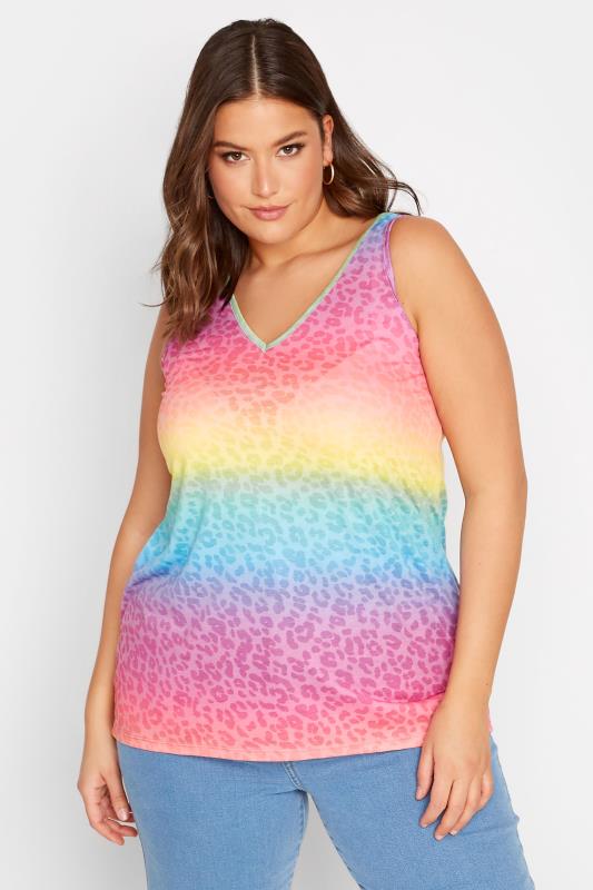 YOURS Plus Size Pink Animal Print Burnout Swing Vest Top | Yours Clothing 1