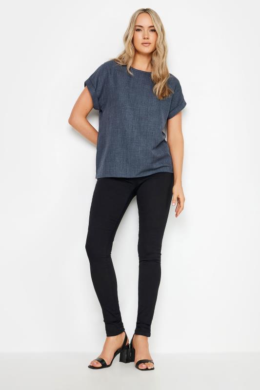 LTS Tall Women's Blue Denim Textured Top | Yours Clothing 2