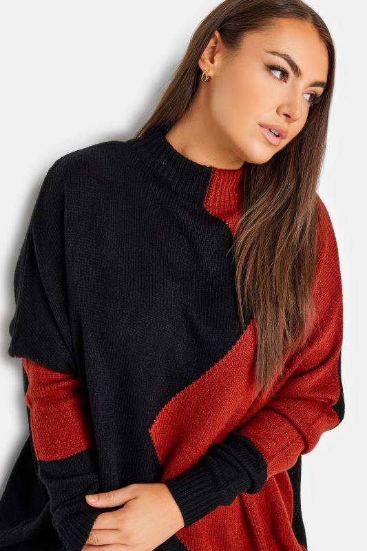 YOURS Plus Size Black & Rust Orange Colourblock Knitted Jumper | Yours Clothing 4