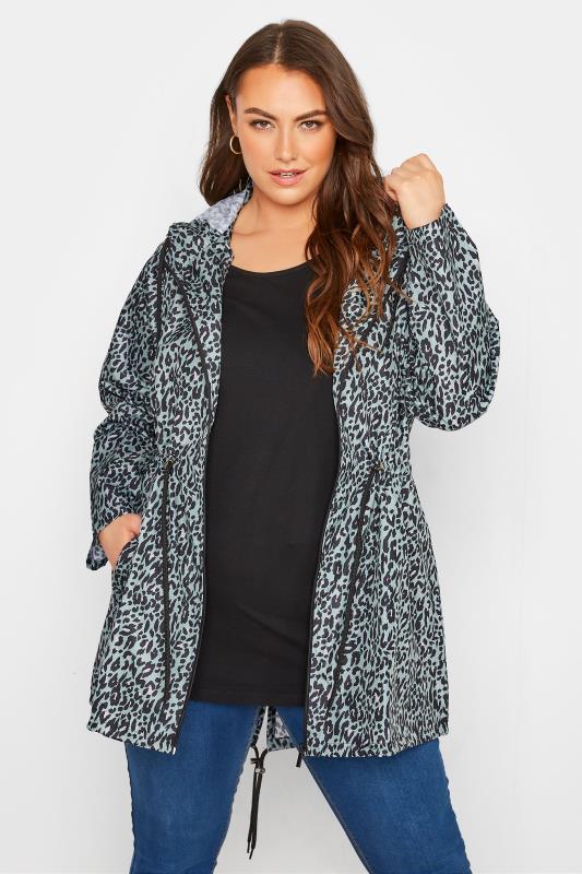 Plus Size Green Leopard Print Pocket Parka | Yours Clothing 1