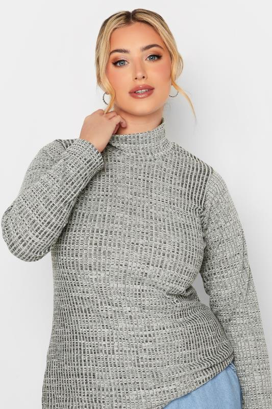 LIMITED COLLECTION Plus Size Grey Marl Ribbed Turtle Neck Top | Yours Clothing 4