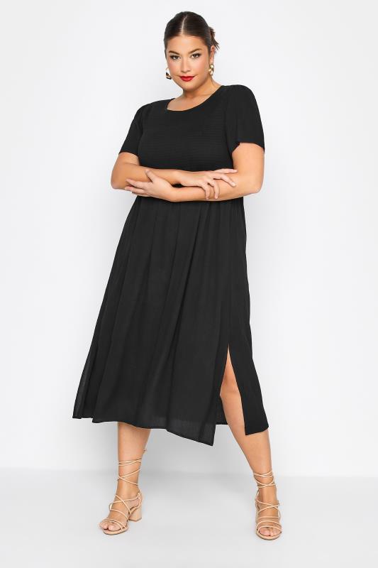 LIMITED COLLECTION Curve Black Shirred Midaxi Dress 1
