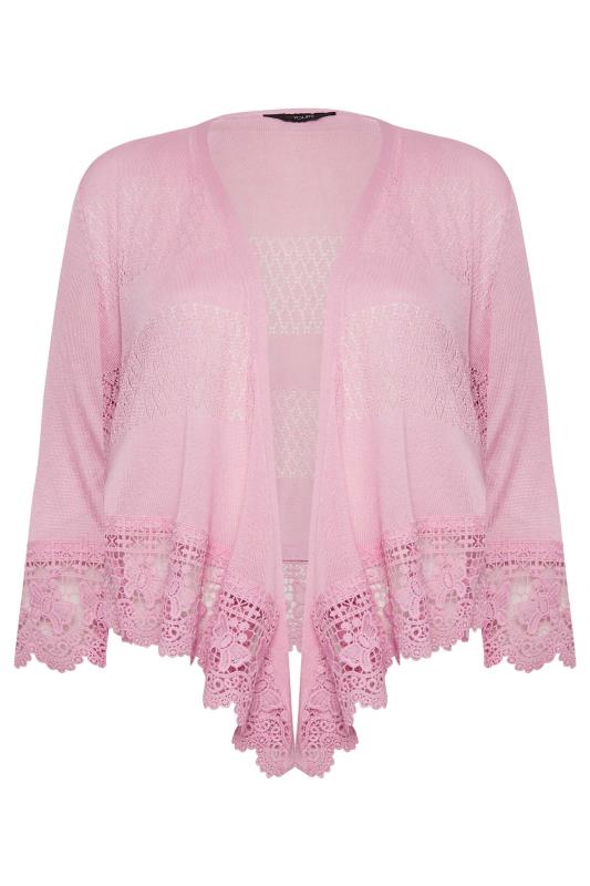 YOURS Plus Size Pink Lace Waterfall Shrug | Yours Clothing 6