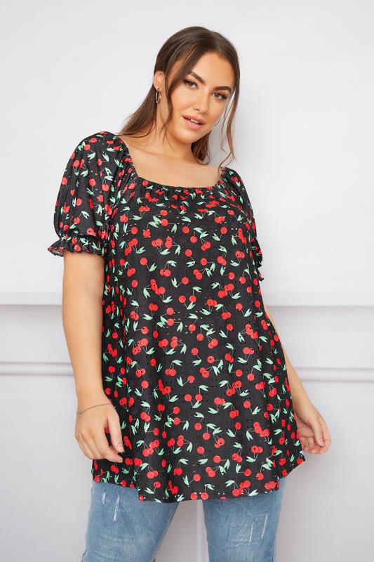 Plus Size  LIMITED COLLECTION Black Cherry Broderie Anglaise Milkmaid Top
