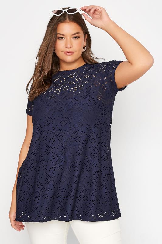 Curve Navy Blue Broderie Anglaise Swing T-Shirt 1