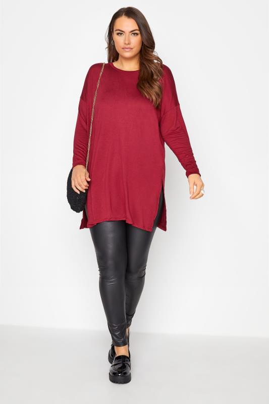 Curve Wine Red Long Sleeve Oversized T-Shirt 2